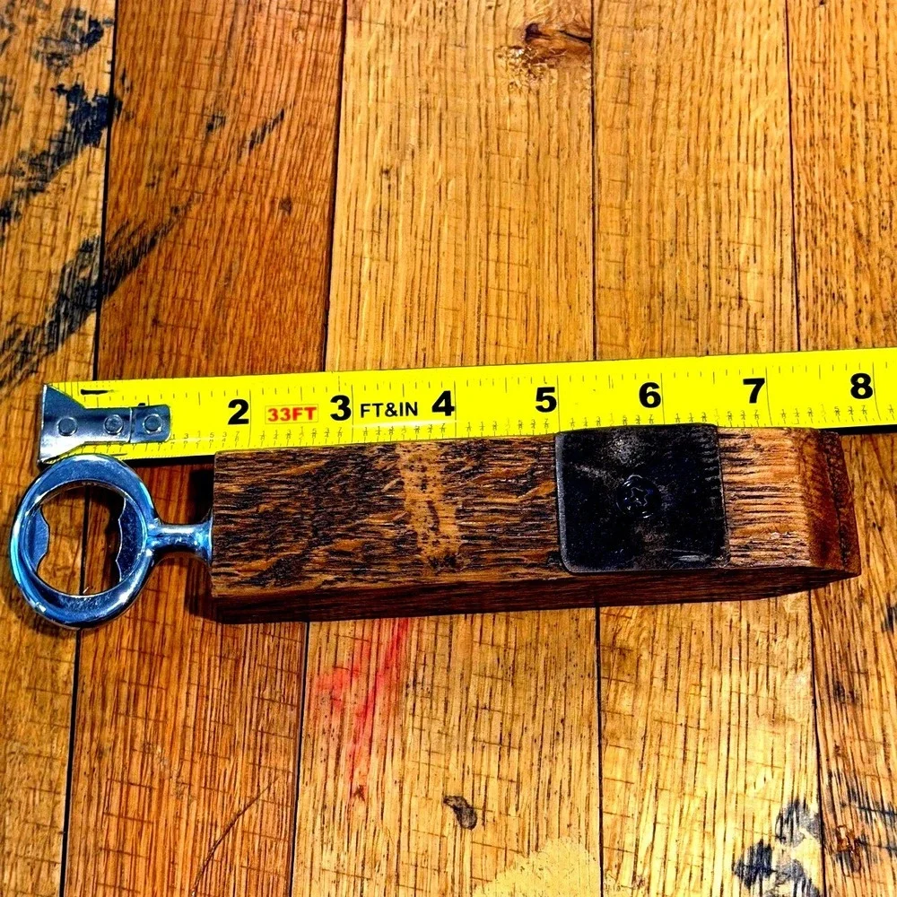Handmade Reclaimed Whiskey Barrel Stave Bottle Opener Rustic Oak Wood Barware